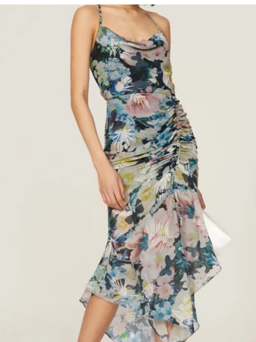 Floral Ruched High-Low Midi Skirt - Multicolor